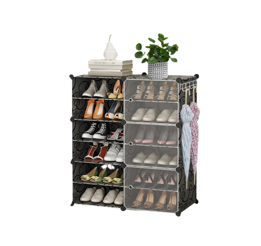 HOMCENT Shoe Rack with Doors, Expandable Shoe Cabinet for Shoes, Boots, Slippers (2 x 6 Levels) (Black)