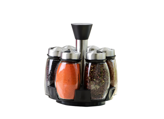 مجموعة برطمانات التوابل الدوارة للمطبخ - 6 قطع