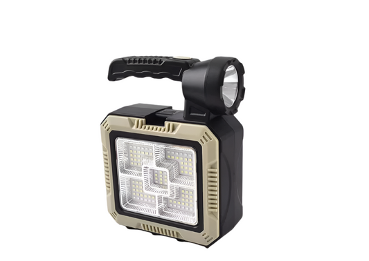 كشاف يدوي عالي الطاقة يعمل بالطاقة الشمسية قابل لإعادة الشحن عبر USB مزود بمجموعة أدوات مدمجة للتخييم