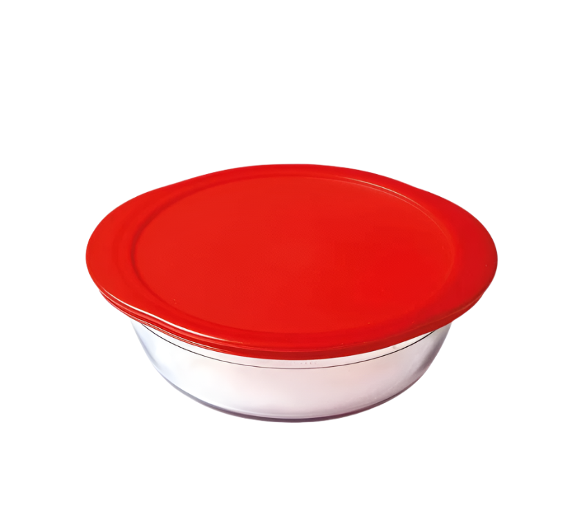 OCUISINE ROUND DISH WITH PLASTIC LID 26X23X8CM 2.3L