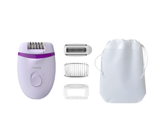 Philips Compact Epilator Pulls Out Hair from the Roots and Leaves Smooth Skin, Corded, 4 Accessories