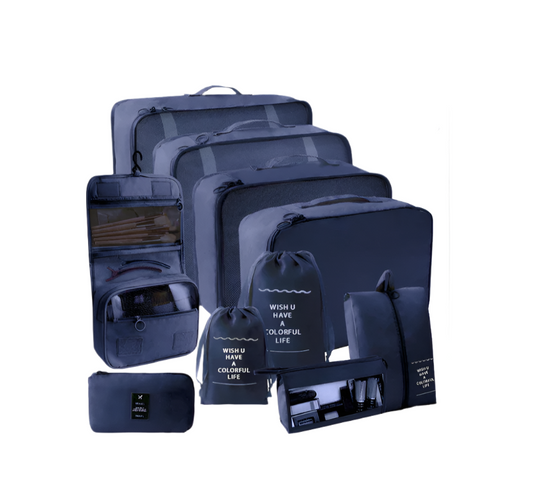 11 Pc Set Complete Travel Packing Organizers W/ Toiletry Bag
