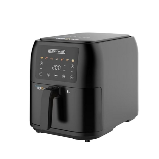 مقلاة هوائية رفيعة وأنيقة من بي+دي - رقمية بالكامل، سعة 8 لتر، قوة 1700 واط، 7 وظائف محددة مسبقًا، قائمة طعام ملونة