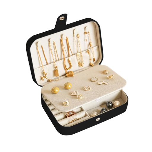 Mini Jewelry Box, 16x11.5x5cm Small Travel Jewelry Organizer, Portable Display Storage Box for Stud Earrings, Rings, Necklaces, Bracelets (Black)