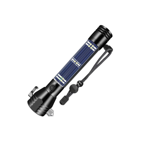 Multifunctional Tactical Solar Flashlight for Emergency with Water Resistant Design, Alloy Hammerhead, Cutter & Compass