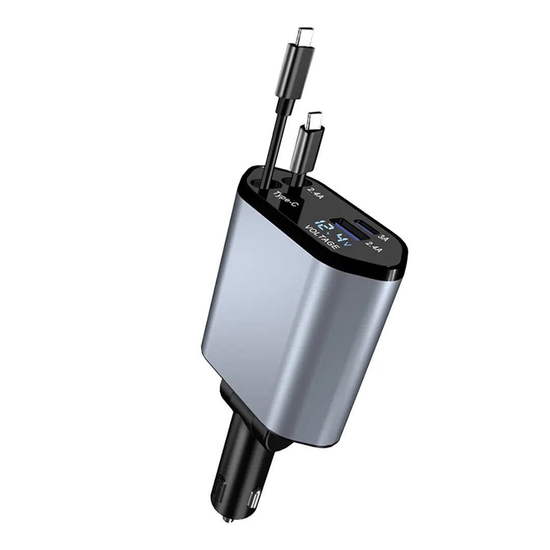 Retractable Car Charger 120 W (4‑in‑1)