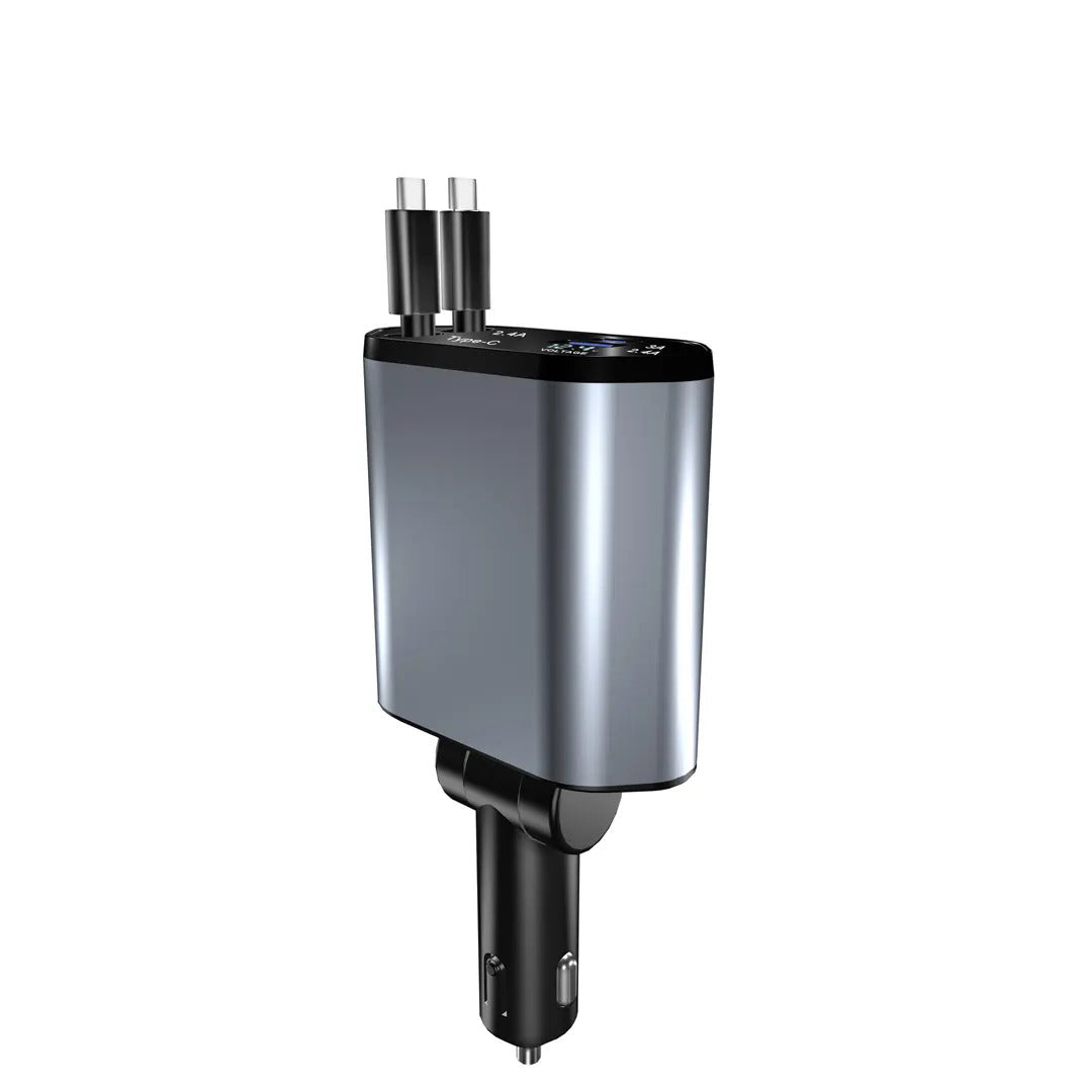 Retractable Car Charger 120 W (4‑in‑1)