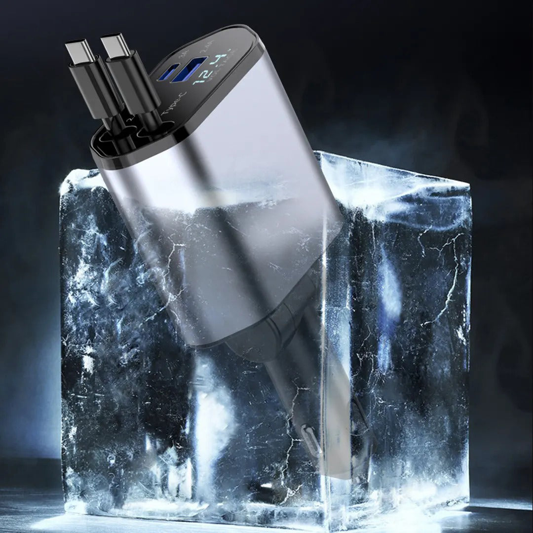 Retractable Car Charger 120 W (4‑in‑1)