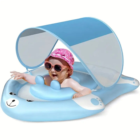 Baby Pool Float with Canopy UPF50+ Sun Protection Swimming Float Inflatable Baby Pool Float