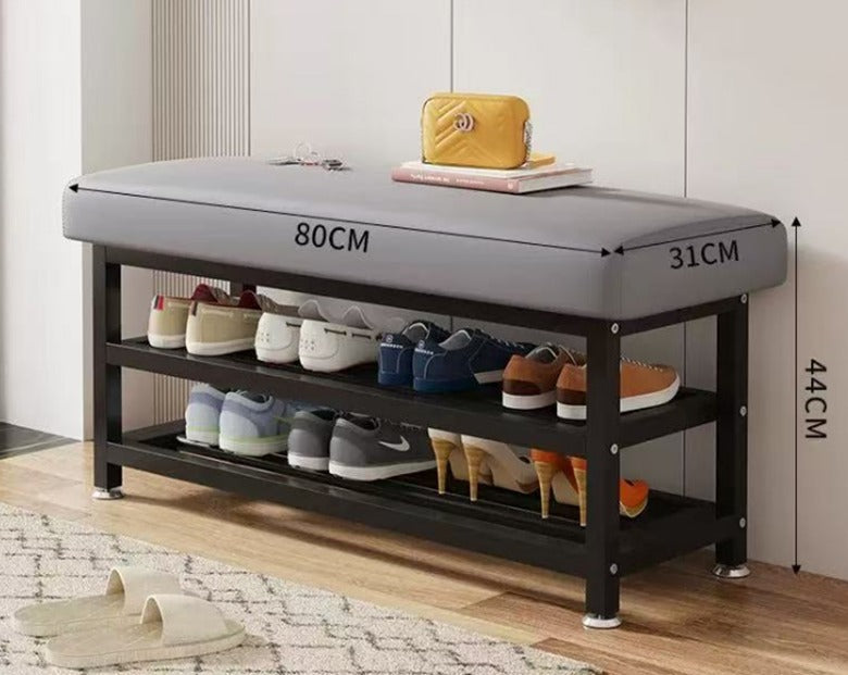 Modern Entryway Shoe Cabinet Bench with Cushion – 80 x 31 x 44 cm