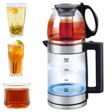 RAF 0.8L + 2L 2-in-1 Double Glass Samovar Electric Kettle with 360° Rotating Power Base for Instant Heating