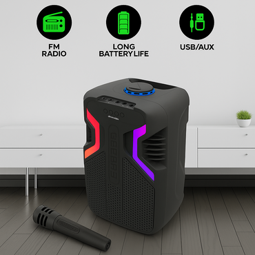 Portable Bluetooth Karaoke Speaker with Wireless Microphone, RGB Lights, USB/FM/TF Support & Rechargeable Battery - 25W Output