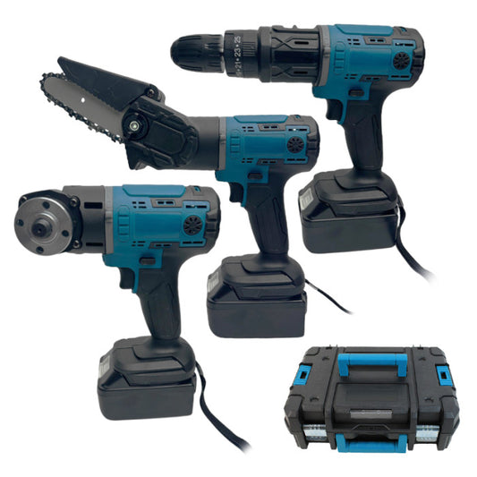 3-IN-1 Heavy Duty 48V Cordless Power Tools Combo Kit with Electric Drill, Angle Grinder & Mini Chain Saw, Fast Charger & Protective Carry Case