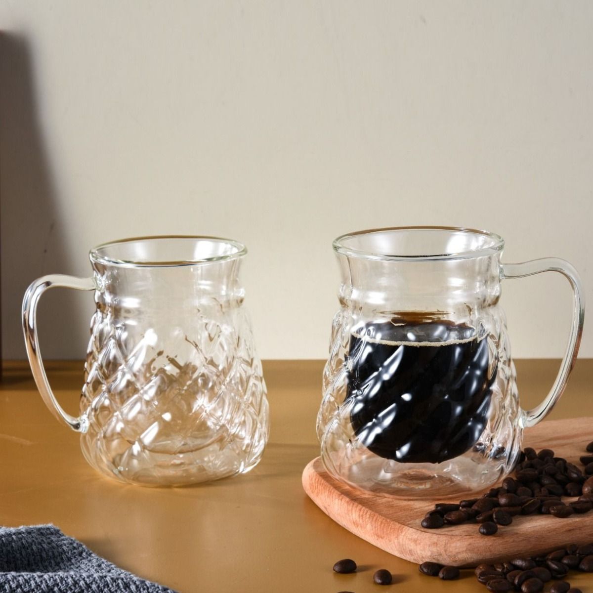 MOOLOOM HAND MADE BOROSILICATE GLASS DOUBLE WALL GLASS MILK POT 300 ML 2 PC