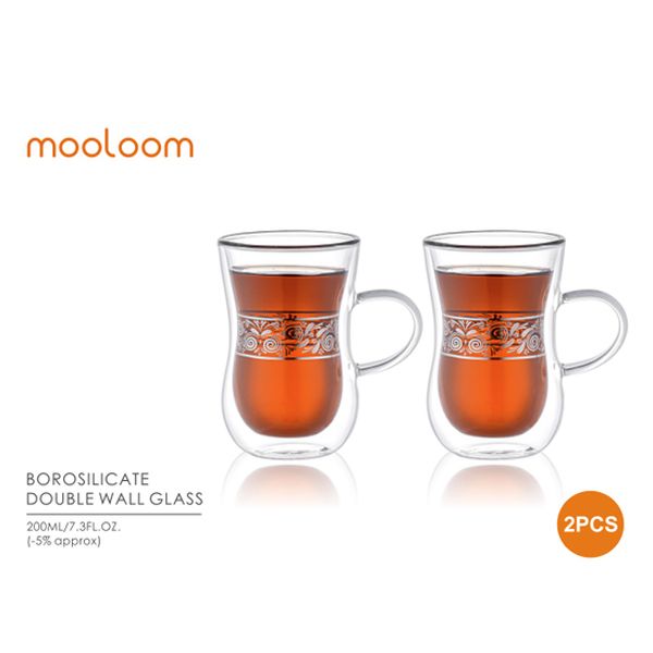 MOOLOOM HAND MADE BOROSILICATE GLASS DOUBLE WALL TEA CUP 200 ML 2 PCS