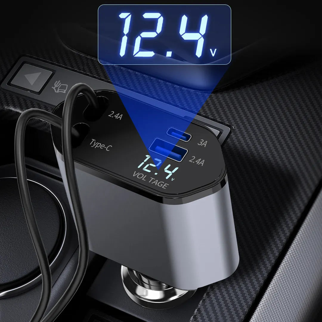Retractable Car Charger 120 W (4‑in‑1)