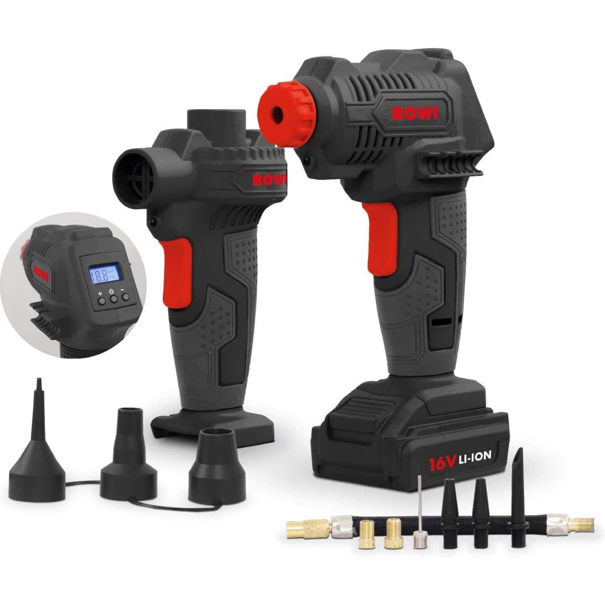 مجموعة ROWI DKL 141 A - ضاغط هواء ومضخة هواء لاسلكية، 14 قطعة