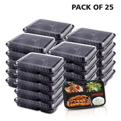 5-Compartment Disposable Plastic Food Container Box - 26 x 20 x 6 cm