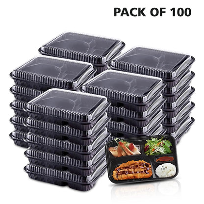 5-Compartment Disposable Plastic Food Container Box - 26 x 20 x 6 cm