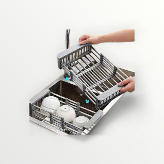 KITCHEN DISH DRAINER STORAGE ORGANIZER, EXPANDABLE STEELOVER SINK DISH DRYING RACK BLACK