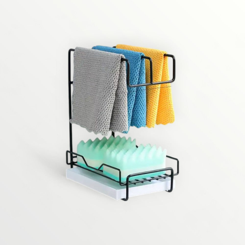 KITCHEN SINK STORAGE RACK COUNTERTOP WALL MOUNTED METAL DISH SPONGE HOLDER TOWEL STAND