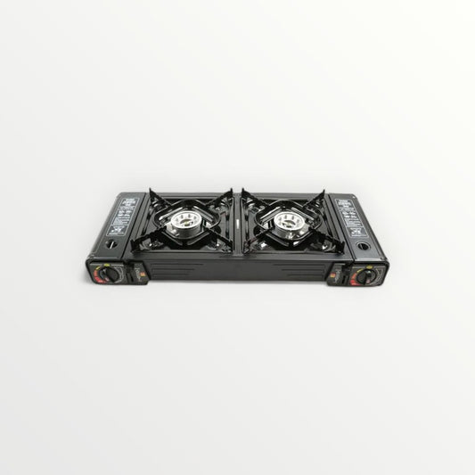 Portable Dual Gas Burner Cooking Stove with Baking Tray & Carrying Case for Camping & Picnic 2 in 1