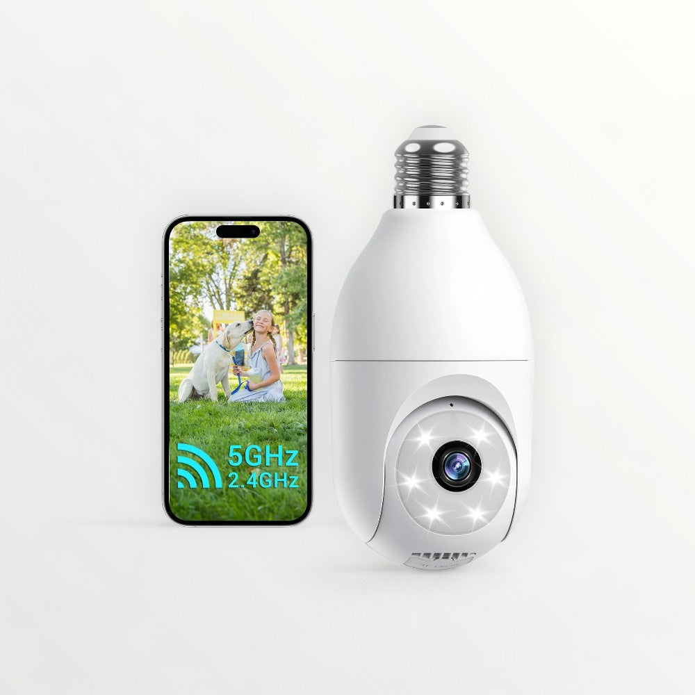 Smart 4G Ultra HD Wireless IP Security Bulb Camera for Indoor & Outdoor - 360° 2.4Ghz with PTZ, Color Night Vision, Two-Way Audio, Motion Detection Alarm