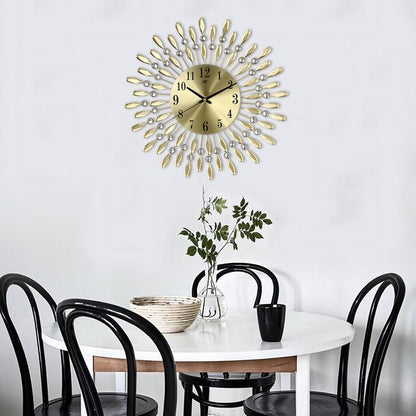 Modern Decorative Sunburst Wall Clock with Crystal Accents & Bold Numerals – Quartz Silent Sweep Movement for Living Room, Bedroom & Office