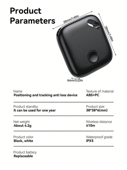 Smart Wireless Bluetooth Tracker with Apple Find My Support - Anti-Lost Key Finder, Pet & Elderly Locator with Fall Detection, Geo-Fencing, and 50m Range