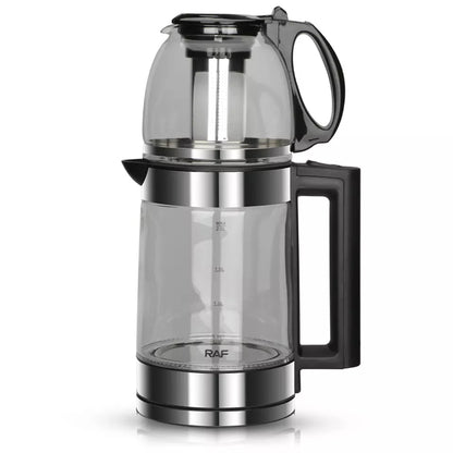 RAF 0.8L + 2L 2-in-1 Double Glass Samovar Electric Kettle with 360° Rotating Power Base for Instant Heating