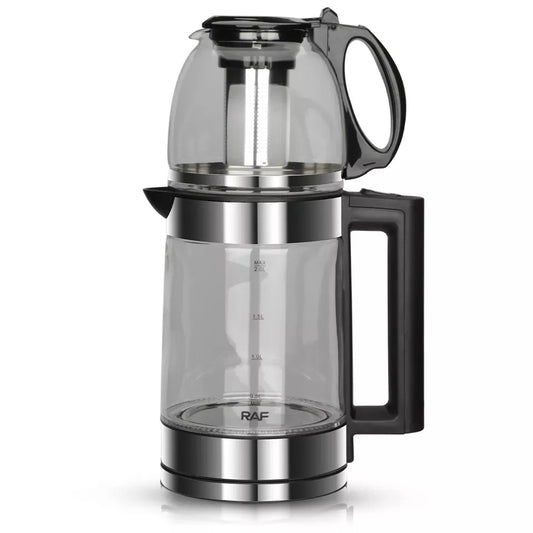 RAF 0.8L + 2L 2-in-1 Double Glass Samovar Electric Kettle with 360° Rotating Power Base for Instant Heating
