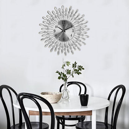 Modern Decorative Sunburst Wall Clock with Crystal Accents & Bold Numerals – Quartz Silent Sweep Movement for Living Room, Bedroom & Office