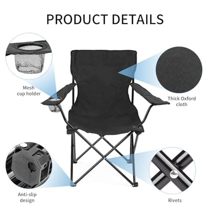 Portable Foldable Camping Chair with Water Bottle Slot & Padded Seat