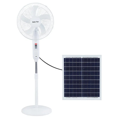 3-in-1 Rechargeable Solar Standing Fan – 16 Inch | Adjustable Height, LED Light, Speed Control & USB Charging Port