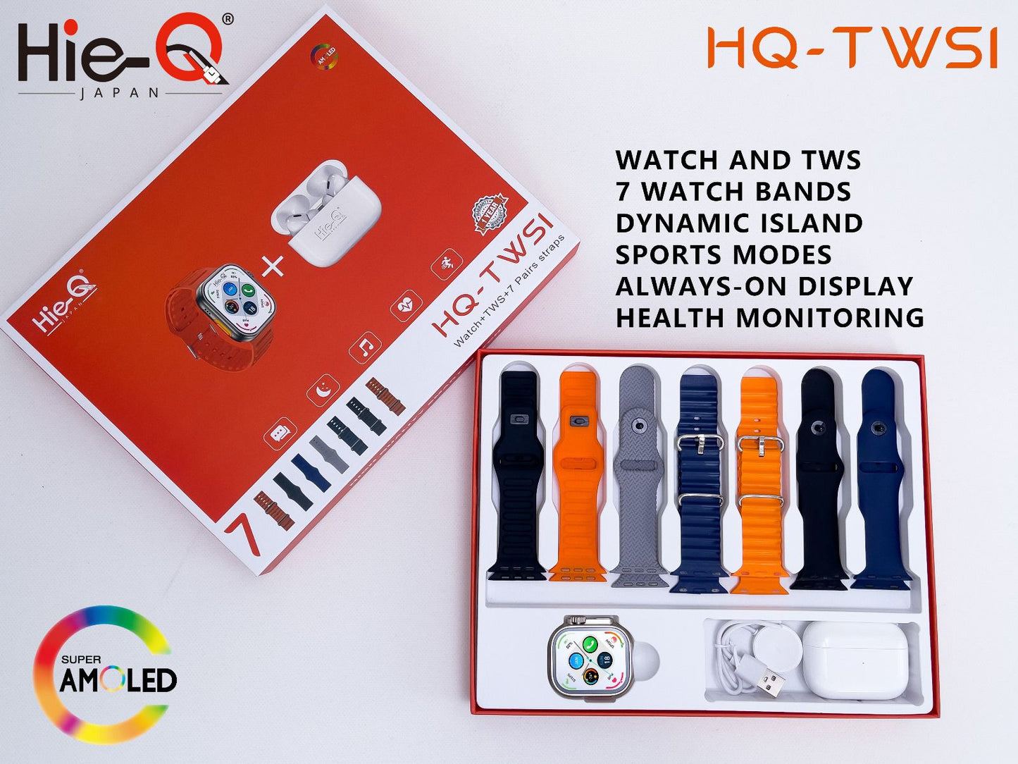 Hie-Q 7 Watch Bands, dynamic Island, Sports Mode, Always-on Display, Health Monitoring