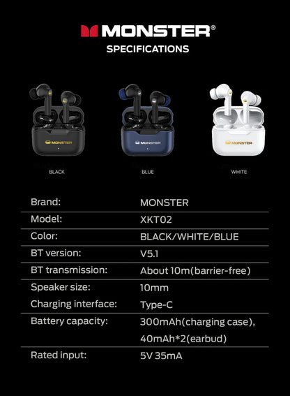 Monster XKT02 Wireless Earbuds – White