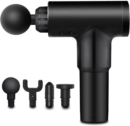Fascia Gun Deep Muscle Relaxation Massage Gun Fascia Massage Gun for Pain Relief Nape Percussion Massager 6 Levels and 4 Massage Heads (Color : Black)