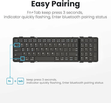 Triple-Fold Foldable & Portable Wireless Keyboard with Keypad, 64-Key Scissor-Switch, Portable Design, 210mAh Rechargeable Battery, Compatible with Android, iOS & Windows & Mac Devices