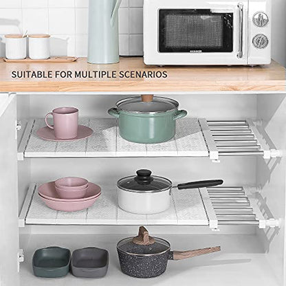 Adjustable Telescopic Shelf Rack with Stainless Steel Reinforced Pipes, Anti-Slip Grip & Expandable Design for Bathroom, Kitchen & Closet Storage Organization