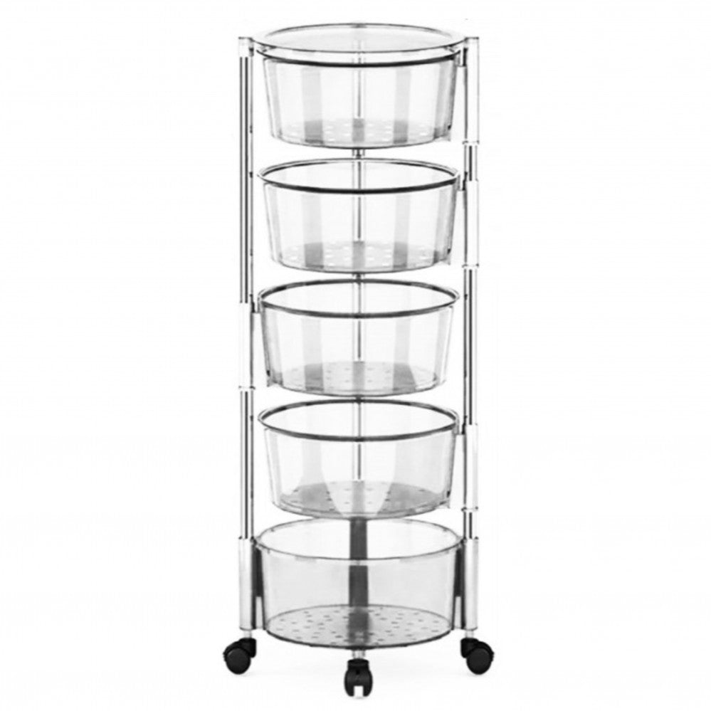 Transparent Multi Layer Rotating Storage Basket Rack with Removable Baskets