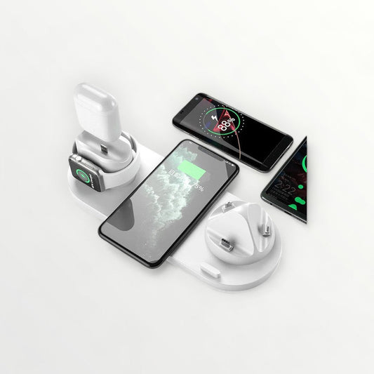 Universal 6-in-1 Wireless Charging Station for Phone, Smart Watch, and Earphones - 15W Fast Charge