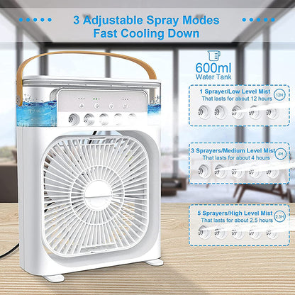 Portable Air-Cooling Water Mist Fan with LED Lights & Adjustable Speed