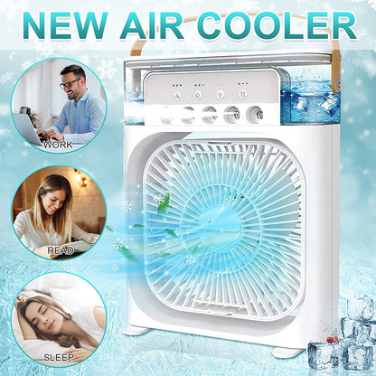 Portable Air-Cooling Water Mist Fan with LED Lights & Adjustable Speed