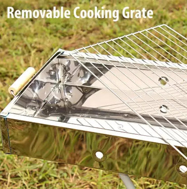 Foldable Portable Barbeque Grill Chrome Plated Stand with for Outings, Camping, Picnics and Vacations