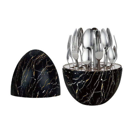 طقم أدوات مائدة فاخر مع علبة على شكل بيضة - 24 قطعة