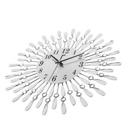 Modern Decorative Sunburst Wall Clock with Crystal Accents & Bold Numerals – Quartz Silent Sweep Movement for Living Room, Bedroom & Office