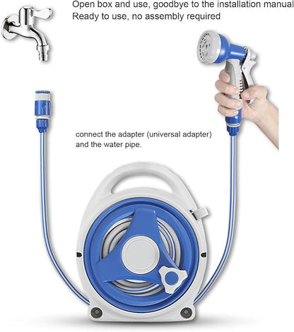 15M Portable Wall-Mountable Garden Hose Reel with 8-Pattern Spray Gun