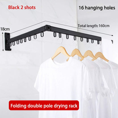 Wall-Mounted Metal Triple Foldable Clothes Drying Rack with Extension Rod, Push-Pull Design, 180° Rotation, and Punch-Free Installation