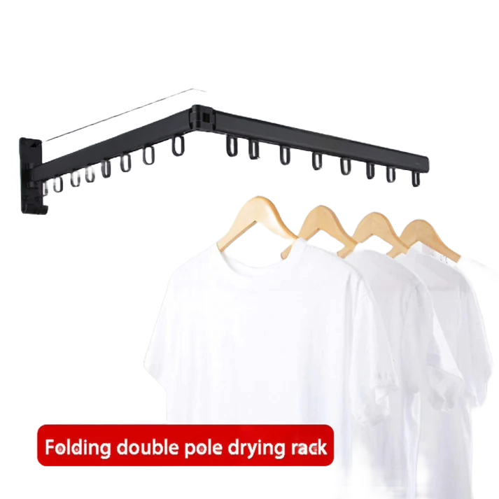 Wall-Mounted Metal Triple Foldable Clothes Drying Rack with Extension Rod, Push-Pull Design, 180° Rotation, and Punch-Free Installation