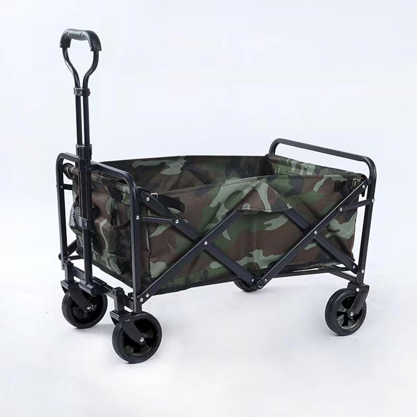 Portable & Foldable Wagon-Shopping-Storage Cart with Non-Slip Grip Handle and Stainless Steel Built